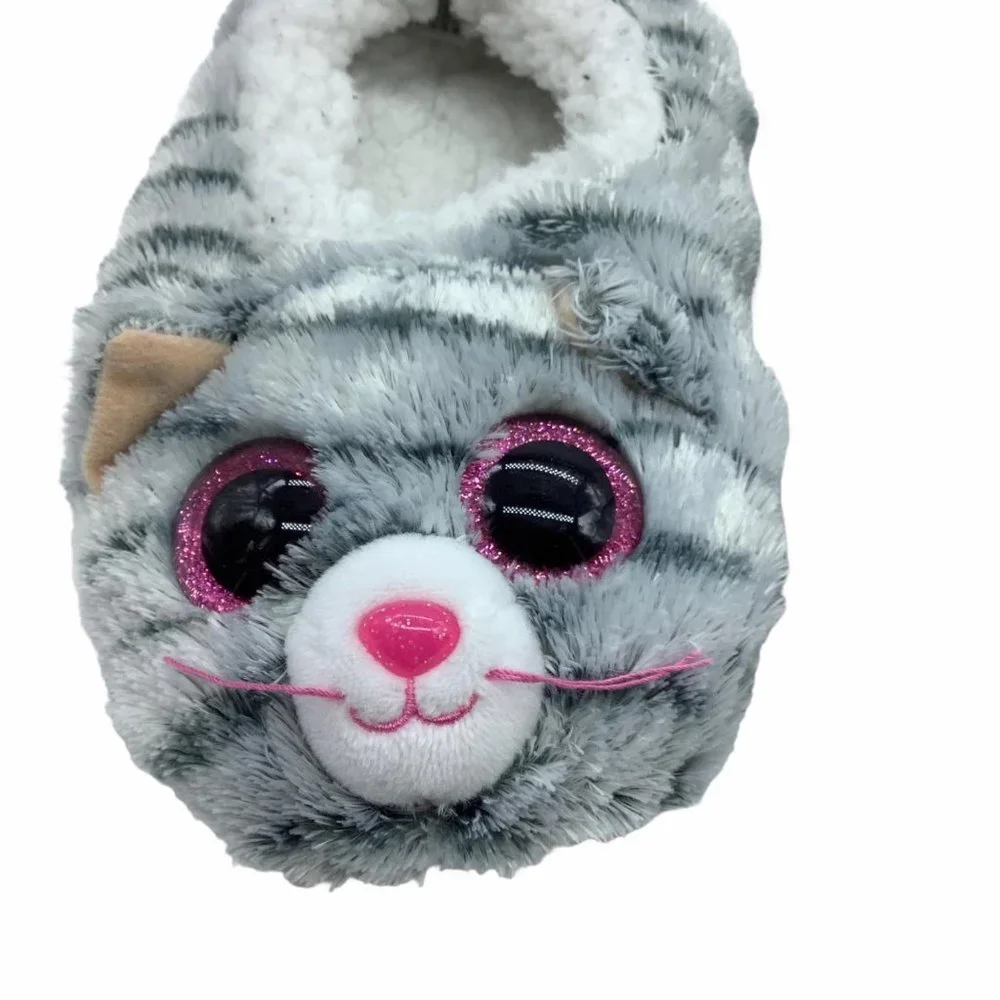 Ty Beanie Boos Kiki the Cat Grey Striped Plush Slippers‎ Kids Size Medium 1-3
